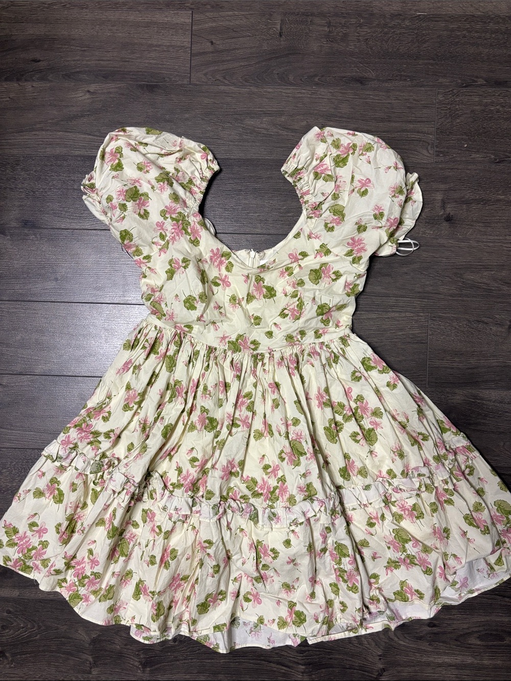 Bluivy Floral Puff-Sleeve Dress - Pink & Green